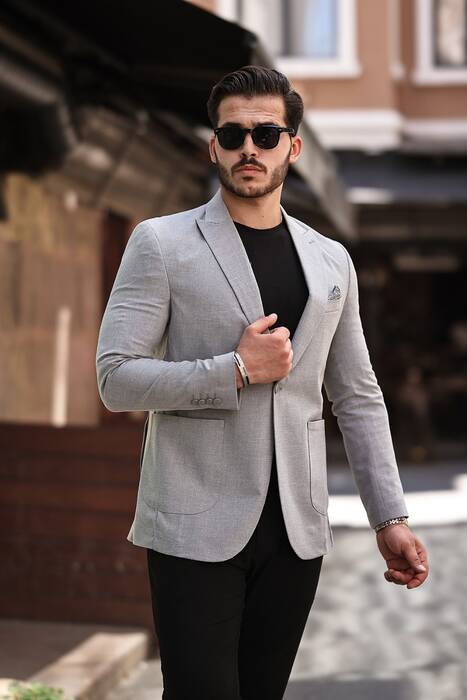DAR KESİM ERKEK TEK CEKET GRİ