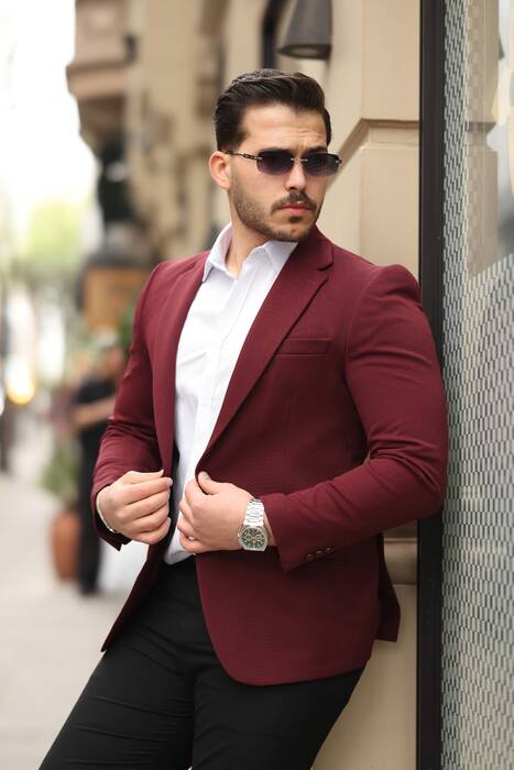 DAR KESİM ERKEK TEK CEKET BORDO