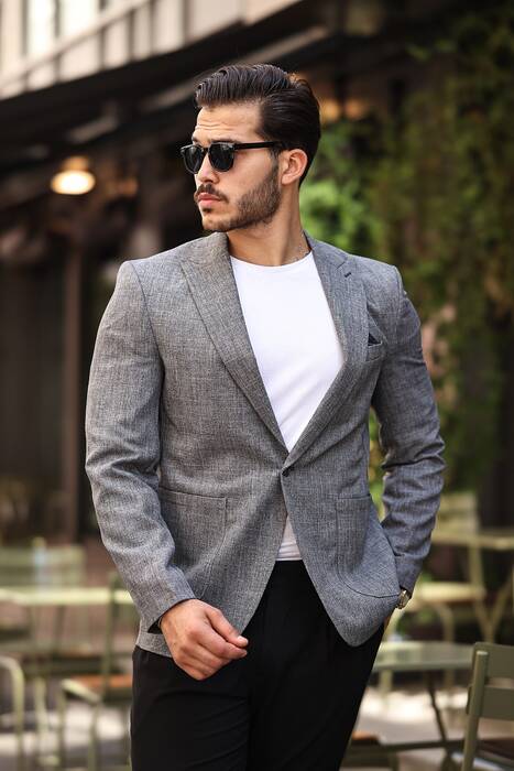 DAR KESİM ERKEK TEK CEKET GRİ