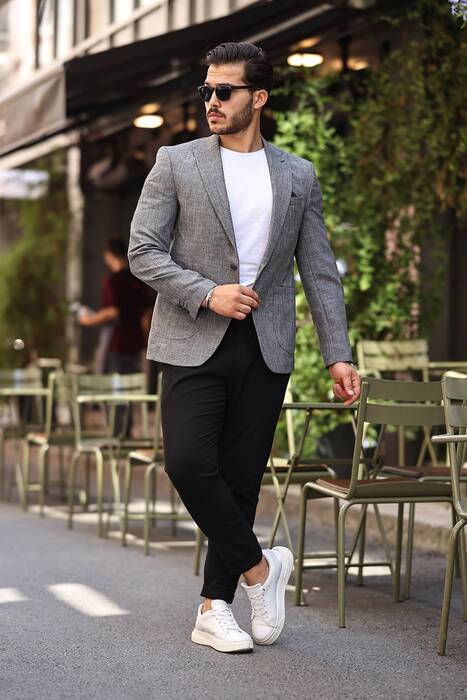 DAR KESİM ERKEK TEK CEKET GRİ