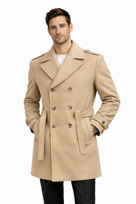 Oversize Kaşe Kaban Bej