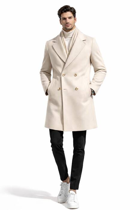 Oversize Kaşe Kaban Krem