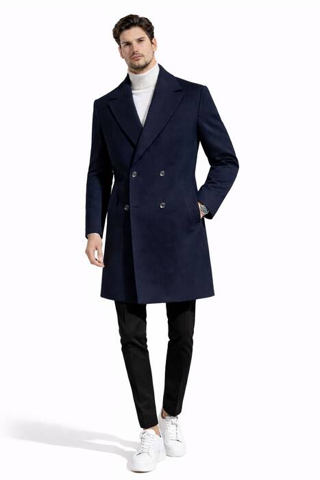 Oversize Kaşe Kaban Lacivert