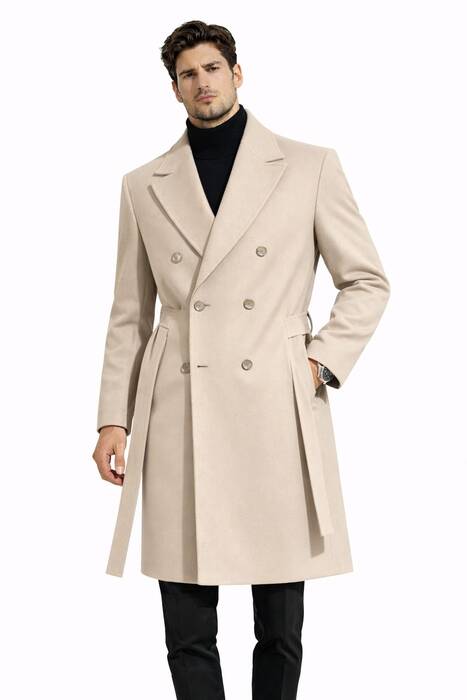 Oversize Kaşe Kaban Krem