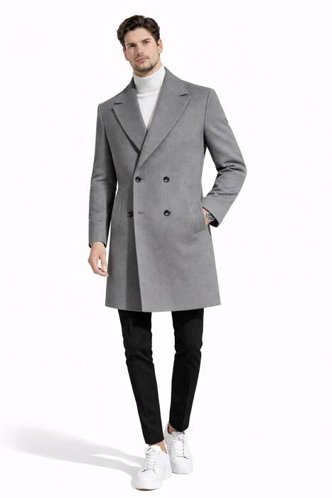 Oversize Kaşe Kaban Gri