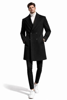 Oversize Kaşe Kaban Siyah