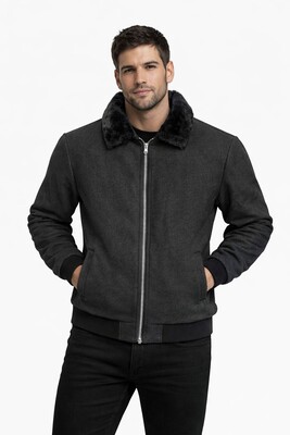 Twenhil - DAR KESİM KÜRKLÜ YAKA KAŞE MONT FÜME