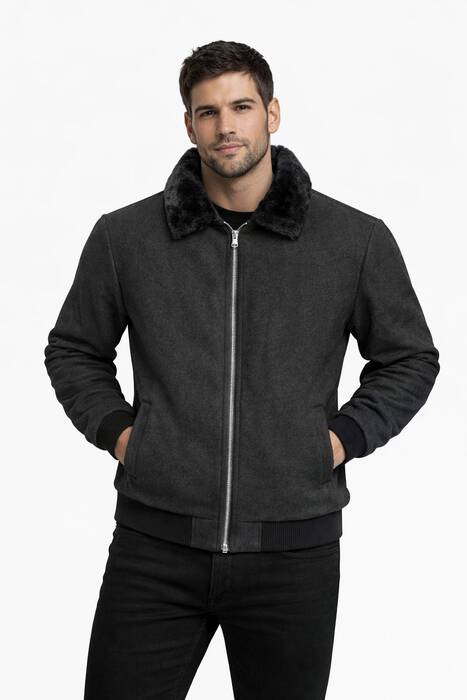 DAR KESİM KÜRKLÜ YAKA KAŞE MONT FÜME