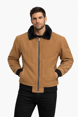 Twenhil - DAR KESİM KÜRKLÜ YAKA KAŞE MONT TABA