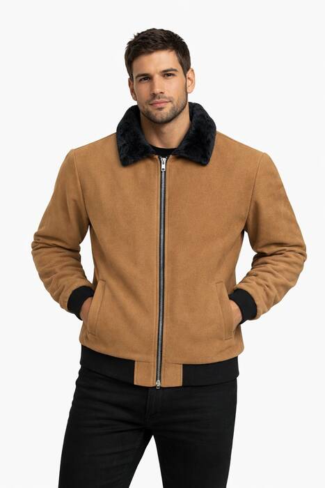 DAR KESİM KÜRKLÜ YAKA KAŞE MONT TABA