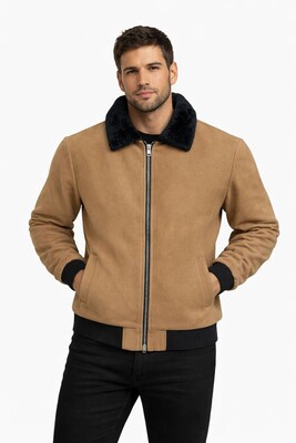 Twenhil - DAR KESİM KÜRKLÜ YAKA KAŞE MONT BEJ