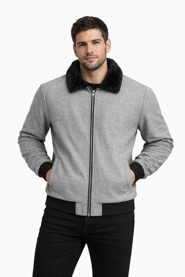 Twenhil - DAR KESİM KÜRKLÜ YAKA KAŞE MONT GRİ