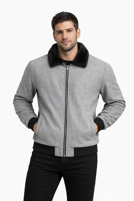 DAR KESİM KÜRKLÜ YAKA KAŞE MONT GRİ