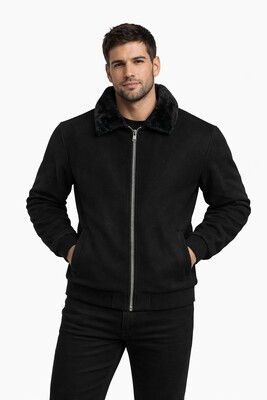 Twenhil - DAR KESİM KÜRKLÜ YAKA KAŞE MONT SİYAH