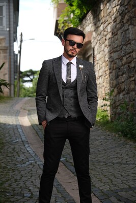 Twenhil - DAR KESİM YELEKLİ CEKET GRİ