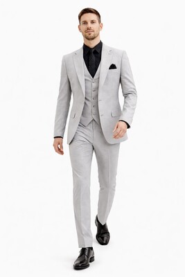 Twenhil - DAR KESİM YELEKLİ TAKIM ELBİSE GRİ