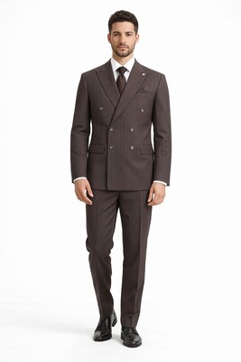 Twenhil - DAR KESİM KRUVAZE TAKIM ELBİSE KAHVERENGİ