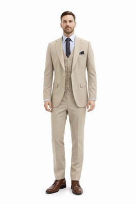 Twenhil - DAR KESİM YELEKLİ TAKIM ELBİSE BEJ