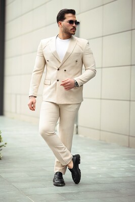 Twenhil - DAR KESİM KRUVAZE TAKIM ELBİSE KREM Twenhil - DAR KESİM KRUVAZE TAKIM ELBİSE KREM