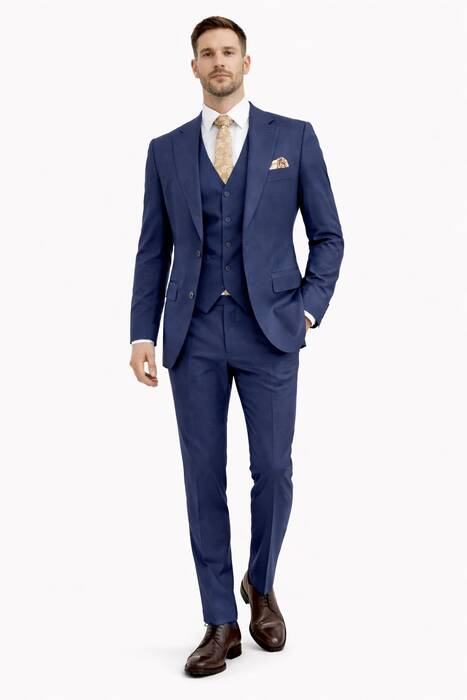 DAR KESİM YELEKLİ TAKIM ELBİSE LACİVERT