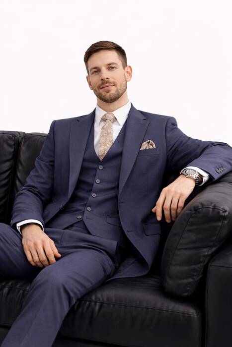 DAR KESİM YELEKLİ TAKIM ELBİSE LACİVERT