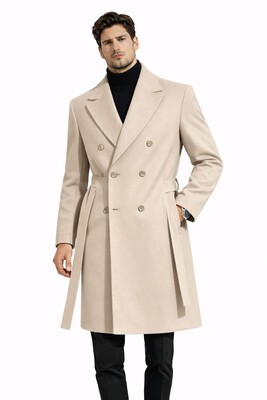 Oversize Kaşe Kaban Krem