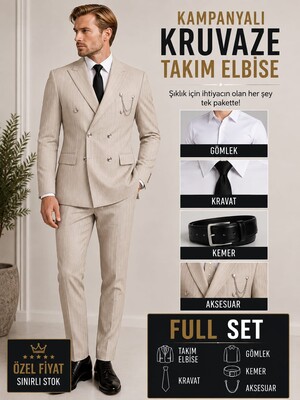 Twenhil - KRUVAZE FULL SET TAKIM ELBİSE KREM DAR KESİM