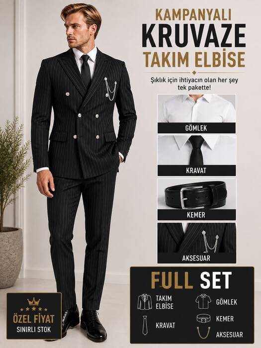 KRUVAZE FULL SET TAKIM ELBİSE SİYAH 
