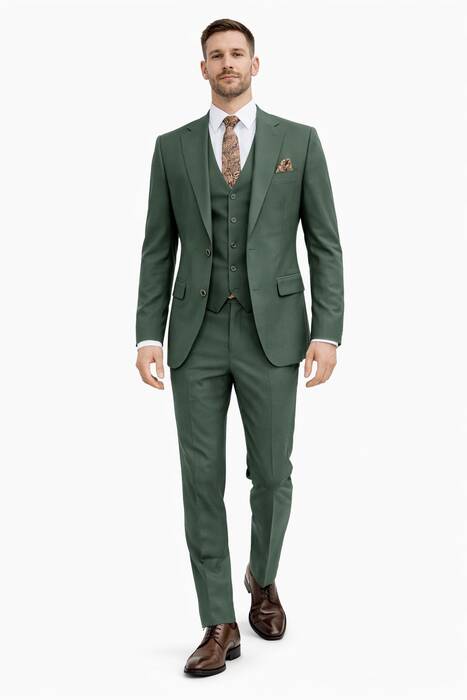 DAR KESİM YELEKLİ TAKIM ELBİSE YEŞİL