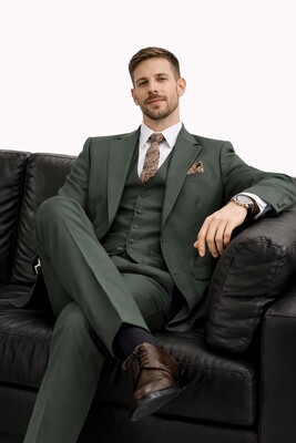 DAR KESİM YELEKLİ TAKIM ELBİSE YEŞİL - Thumbnail