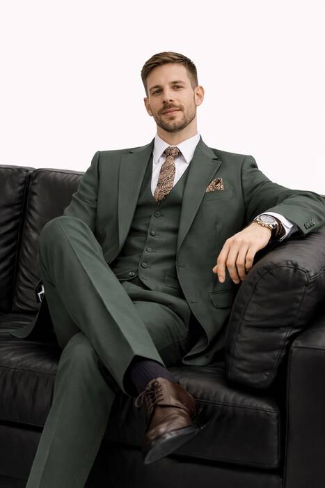 DAR KESİM YELEKLİ TAKIM ELBİSE YEŞİL