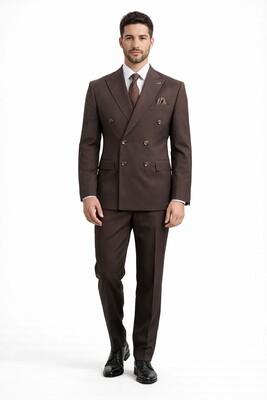 Twenhil - KRUVAZE DÜZ TAKIM ELBİSE KAHVERENGİ