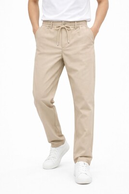 Twenhil - Regular Beli Bağcıklı Pantolon Krem