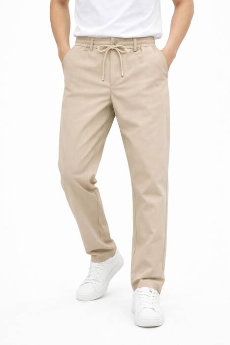 Regular Beli Bağcıklı Pantolon Krem