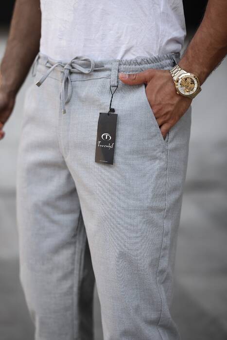 Regular Beli Bağcıklı Pantolon AÇIK GRİ